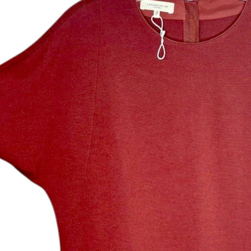 Lafayette 148 Long Sleeved Jewel Neck A-Line Dress Ponte Knit - Maroon - M - Picture 7 of 12